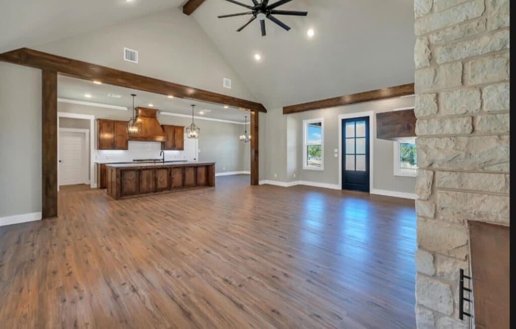 Larsen Homes & Consulting Waco Texas Open Living Room and Kitchen Area